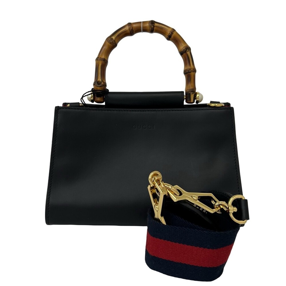 GUCCI Black Leather Bamboo Shoulder Bag